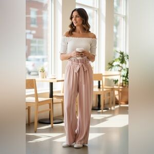 Stella Tweed Beautiful Jumpsuit Size XL Mauve & White Striped